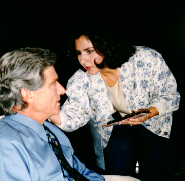 Houston Makeup Artist Cinthia Moore applies makeup to Maury Povich on the set at KHOU 11 in Houston